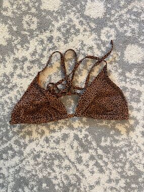 Leopard Print Triangle Bikini Top - Brown & Black
